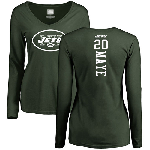 New York Jets Green Women Marcus Maye Backer NFL Football #20 Long Sleeve T Shirt->nfl t-shirts->Sports Accessory
